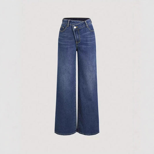 Damen Weite Denim-Hose Hochbund Klassisch Blau Eveloria - Eveloria