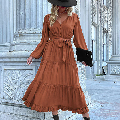 Damen Maxikleid Wickeloptik Voluminöse Ärmel Eveloria