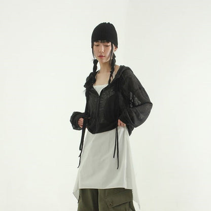 Damen Cropped Kapuzenjacke Reißverschluss