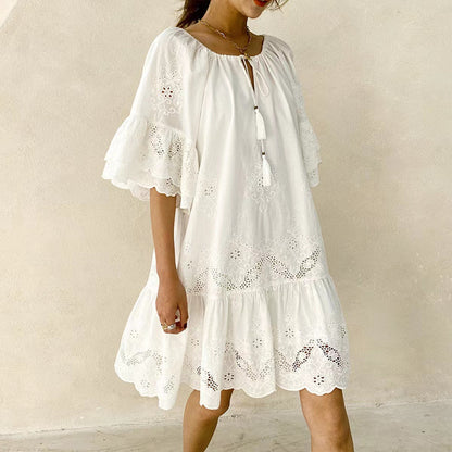 Damen Sommerkleid Spitzenverzierungen Luftig Eveloria - Eveloria