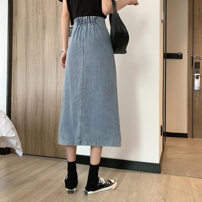 Damen Jeansrock Midi mit Schlitz Eveloria