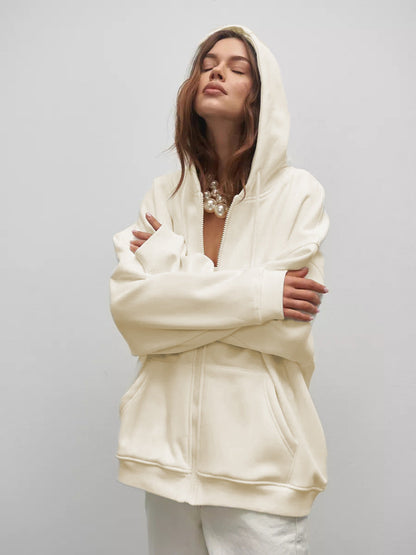 Damen Kapuzenpullover Weite Passform Baumwolle Beige