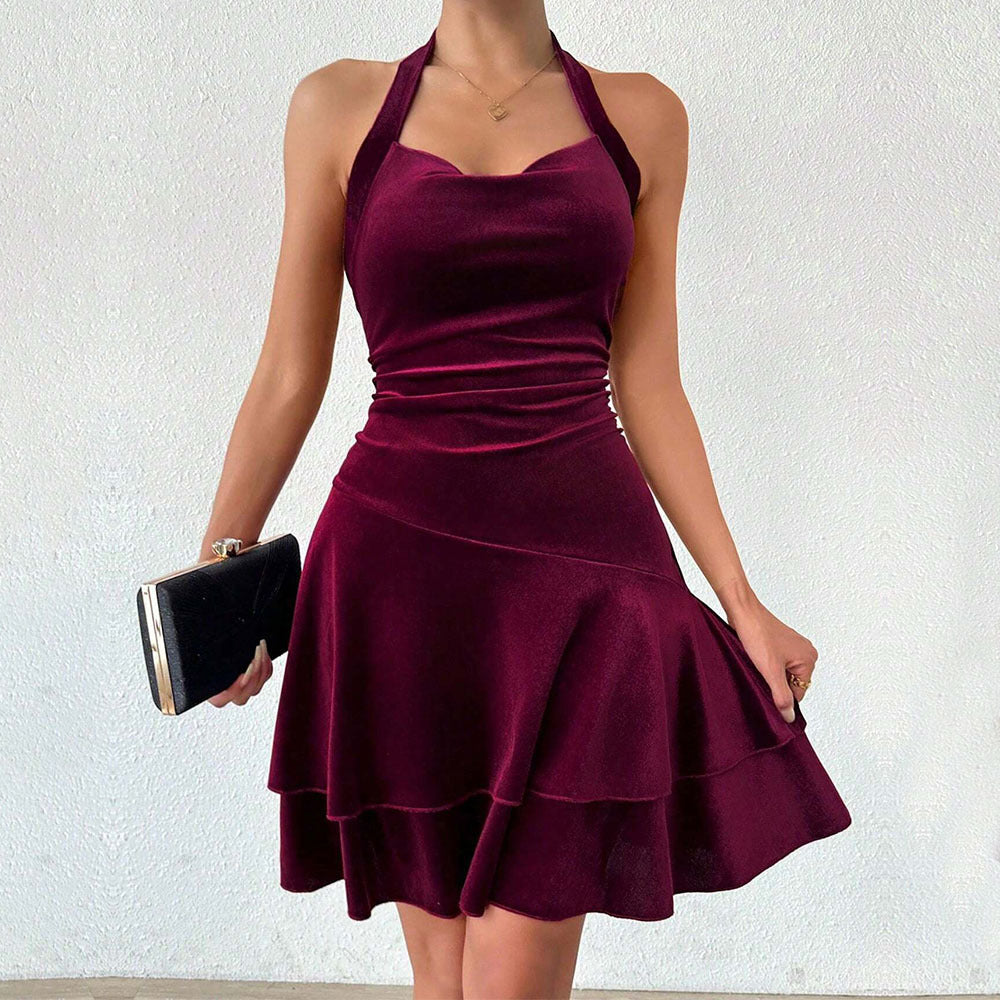 Damen Abendkleid Figurbetont Rüschenrock Neckholder Eveloria