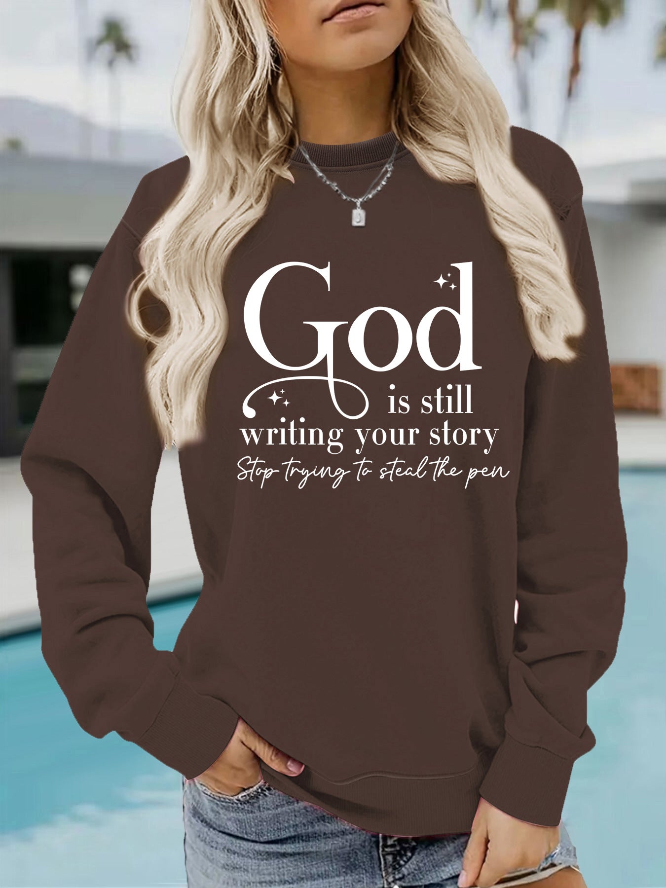 Damen Sweatshirt Inspirierender Schriftzug Grau