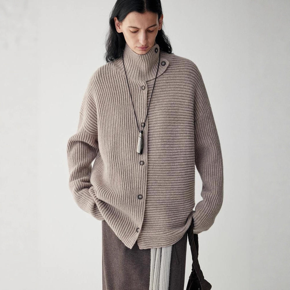Damen Strickjacke Relaxed mit hohem Kragen und Knöpfen