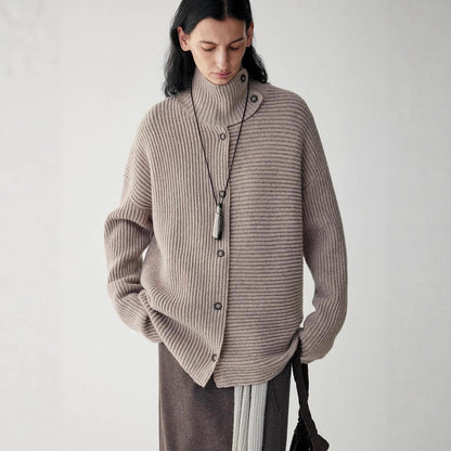 Damen Strickjacke Relaxed mit hohem Kragen und Knöpfen