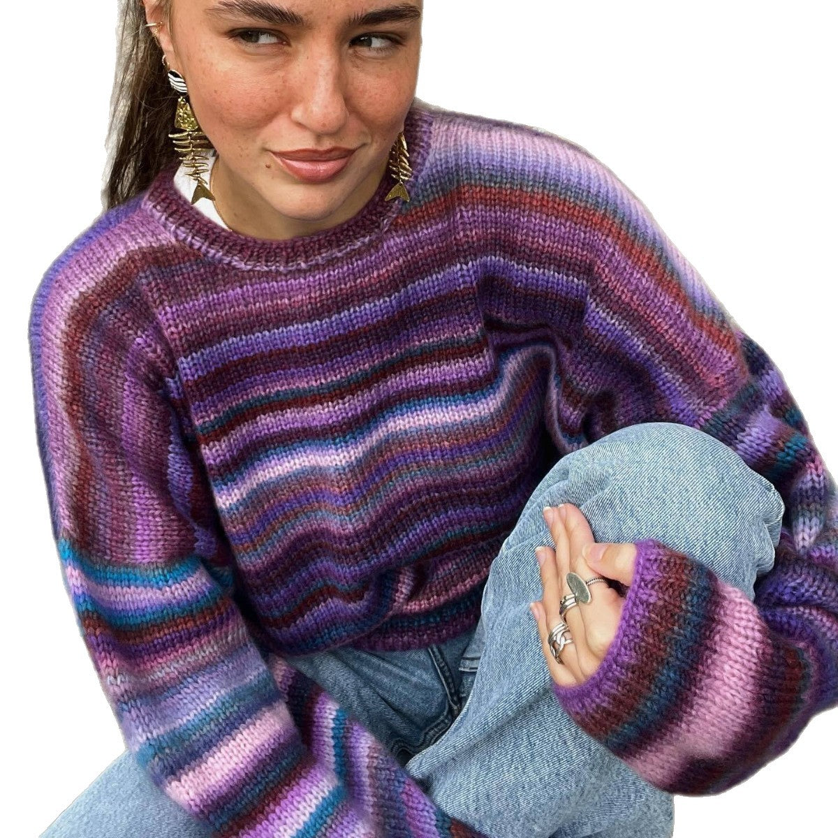 Damen Pullover Gestrickt Farbverlauf Eveloria