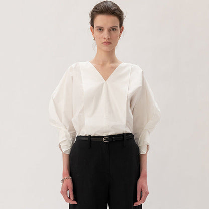 Damen Bluse V-Ausschnitt Voluminöse Ärmel Eveloria