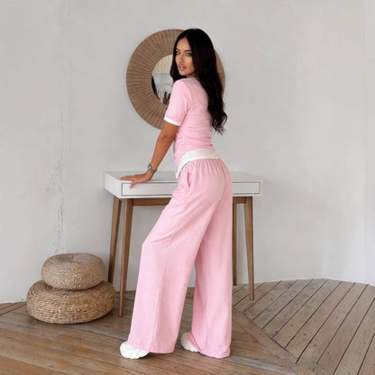 Damen Set Kurzarmshirt und weite Hosen Eveloria