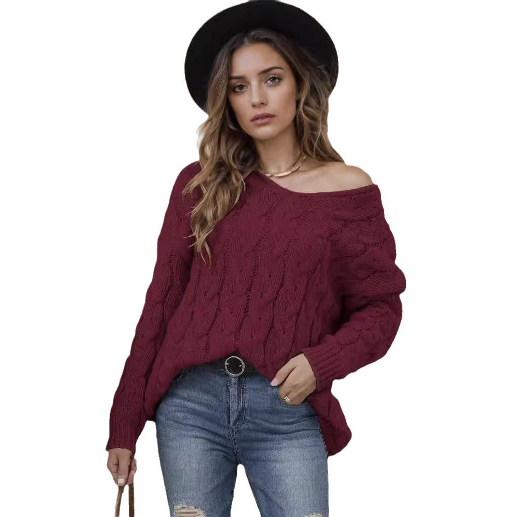 Damen Grobstrickpullover Romantisches Zopfmuster Weit Eveloria