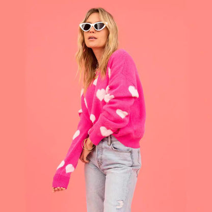 Damen Pullover Herzapplikation Locker Passform Eveloria