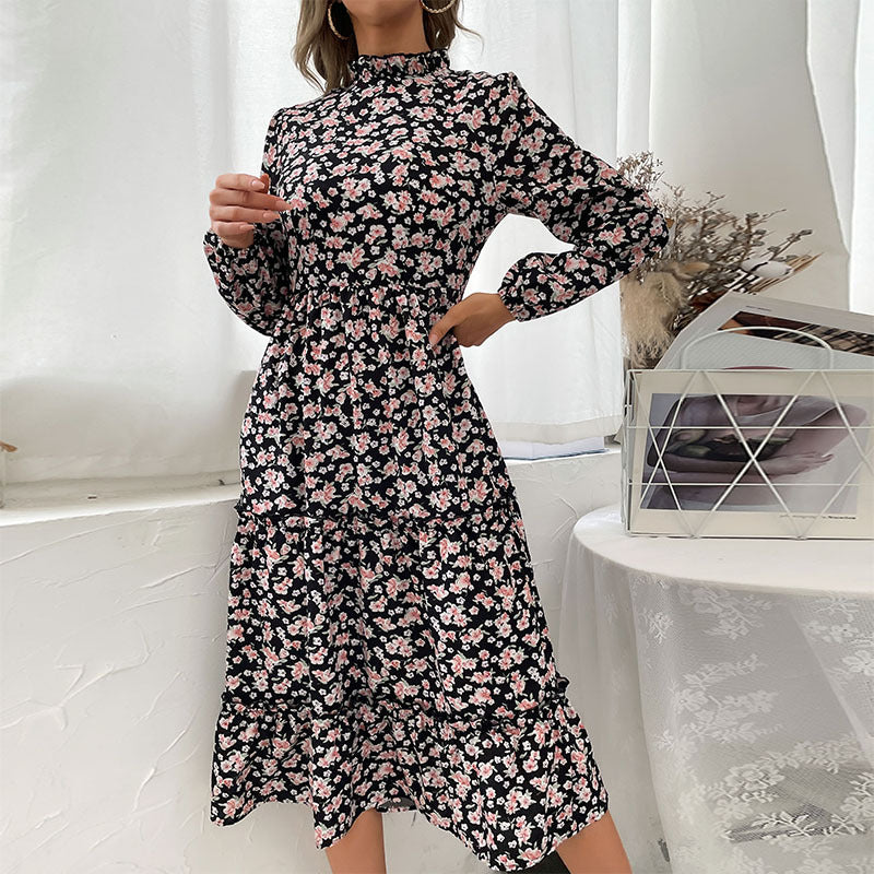 Damen Maxikleid Floral Elegant Rüschendetails - Eveloria