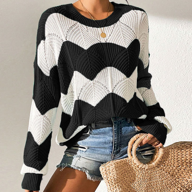 Damen Strickpullover Gewellt Weit Schnitt Eveloria