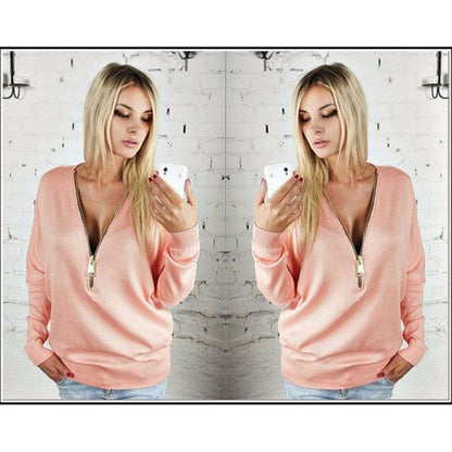 Damen Sweatshirt Reißverschluss V-Ausschnitt Eveloria