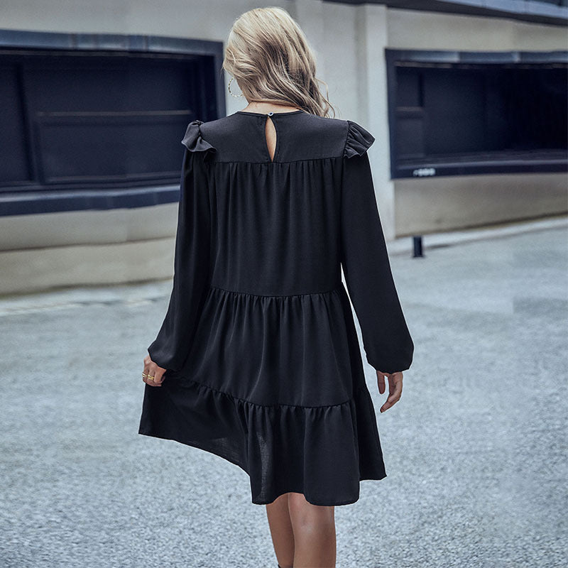 Damen Sommerkleid Leichter Stoff Rüschendetails Pastellfarbe