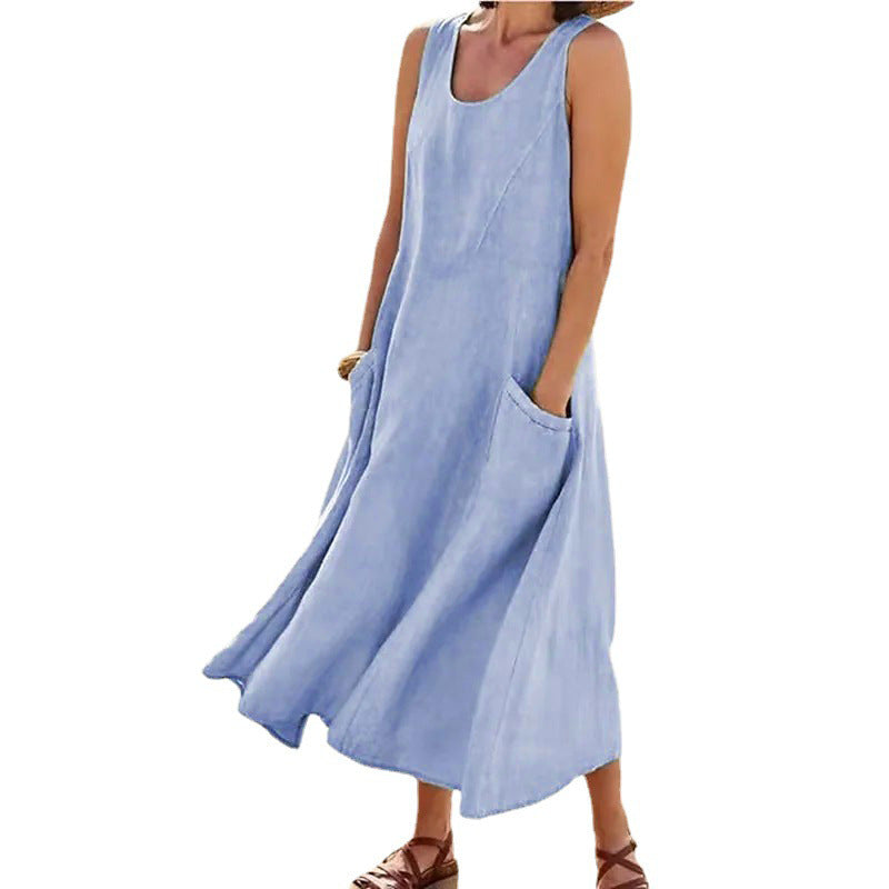 Damen Maxikleid Weite Silhouette Mit Taschen Eveloria