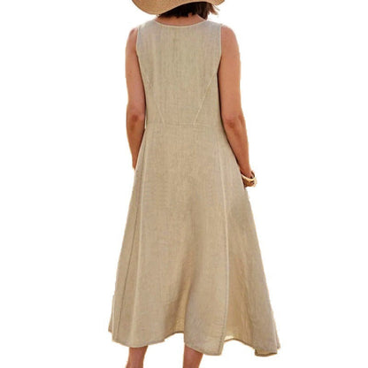 Damen Maxikleid Weite Silhouette Mit Taschen Eveloria