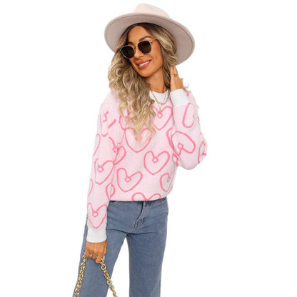 Damen Pullover Weiches Material Herzmuster