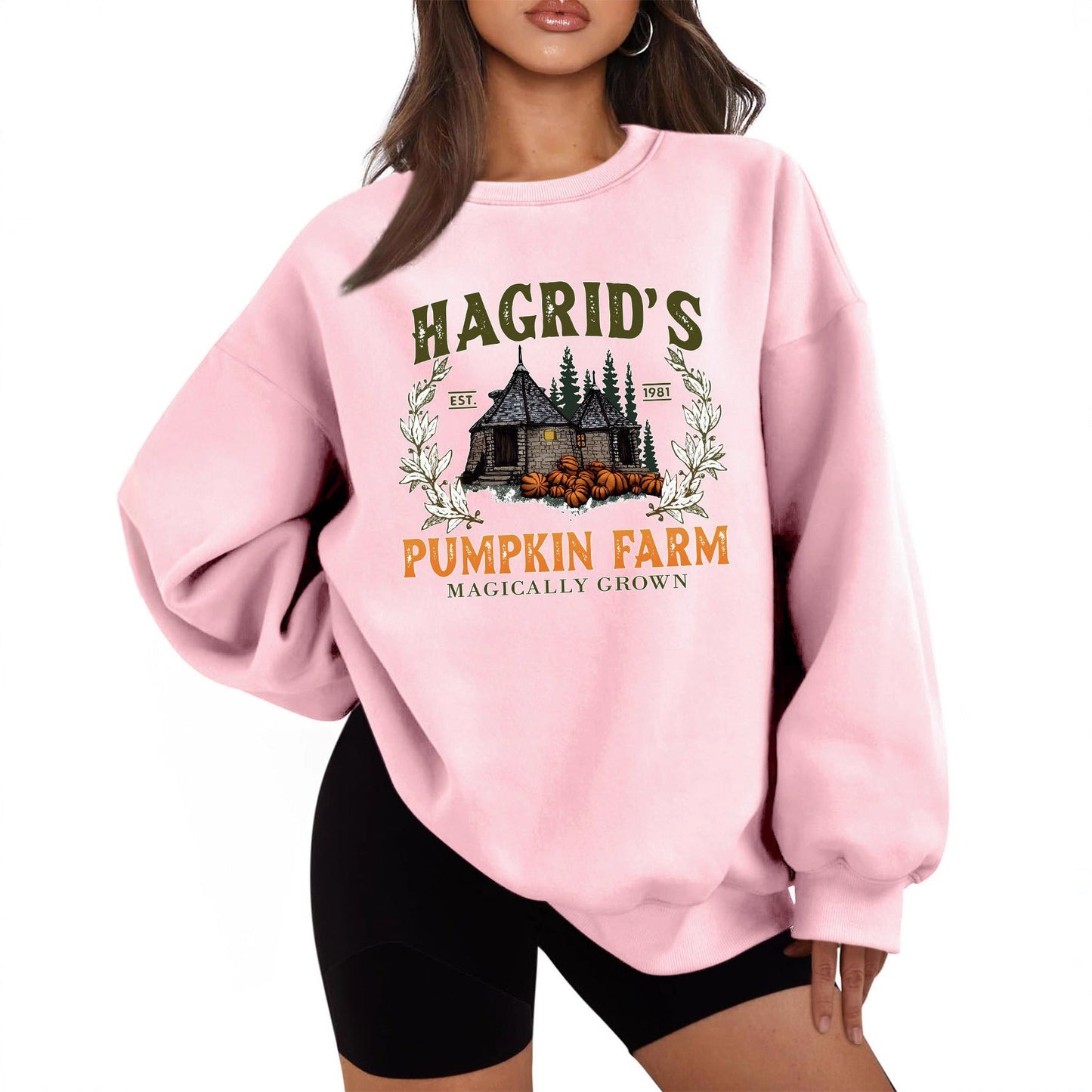 Damen Sweatshirt Rundhalsausschnitt Kürbis-Motiv Herbstlich
