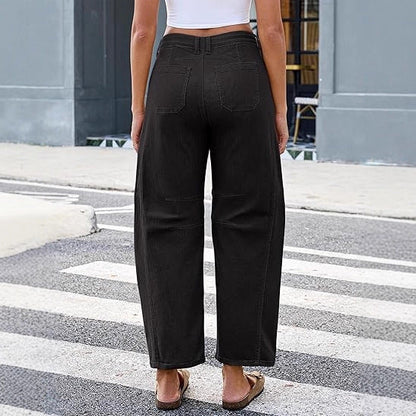 Damen Weite Jeans Hochtaillig Mit Taschen Blau Eveloria