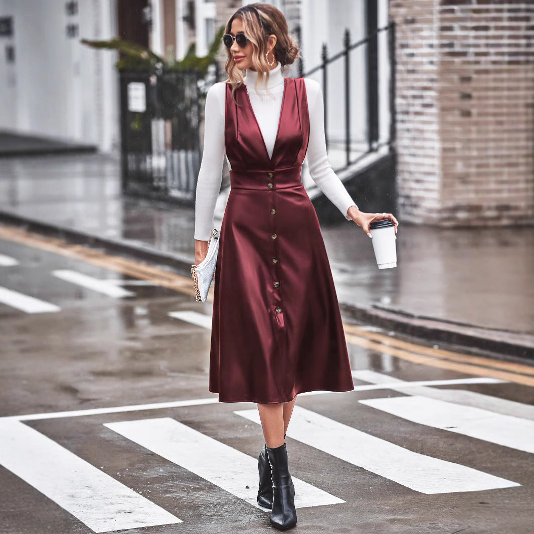 Damen Midikleid Taillierter Schnitt Knöpfe Eveloria