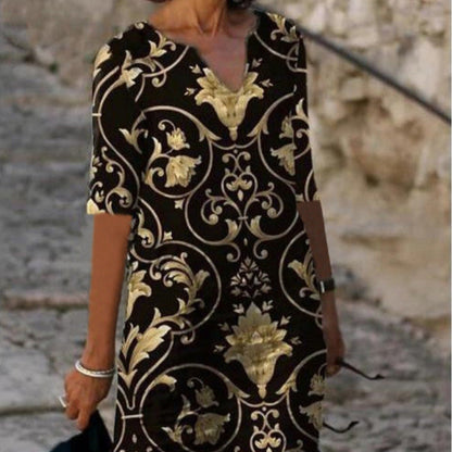 Damen V-Ausschnitt Kleid Floralmuster Kurzärmlig Eveloria - Eveloria