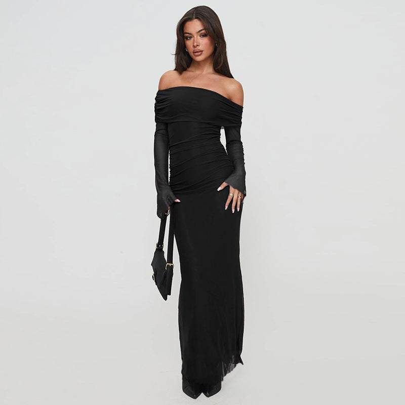 Damen Off-Shoulder Maxikleid Rüschendesign Eveloria