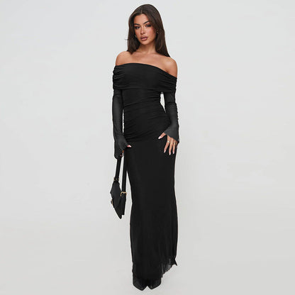 Damen Off-Shoulder Maxikleid Rüschendesign Eveloria