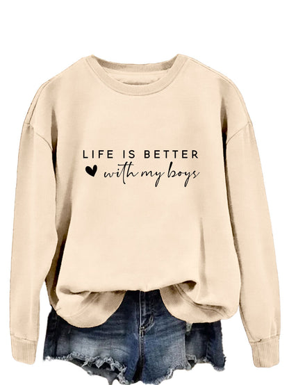 Damen Sweater Rundhals mit Aufdruck Beige