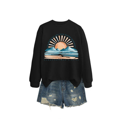 Damen Sweatshirt Lässiger Schnitt Sonnenaufgangsdesign Grau