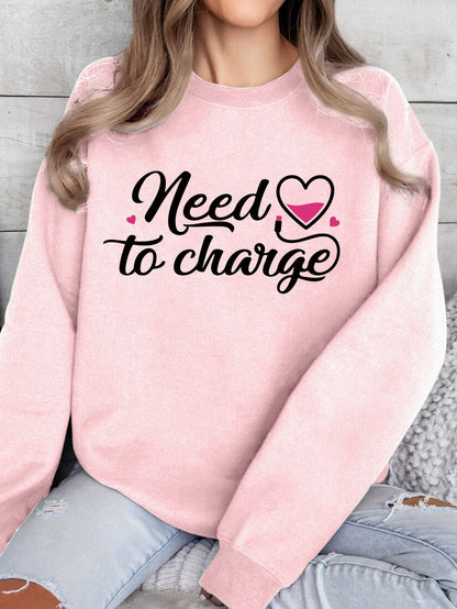 Damen Sweatshirt Inspirierender Herzspruch Lässig Grau