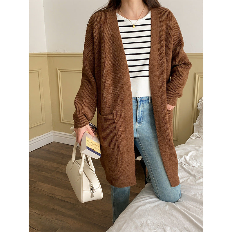 Damen Strickcardigan Leicht Mit Taschen Beige