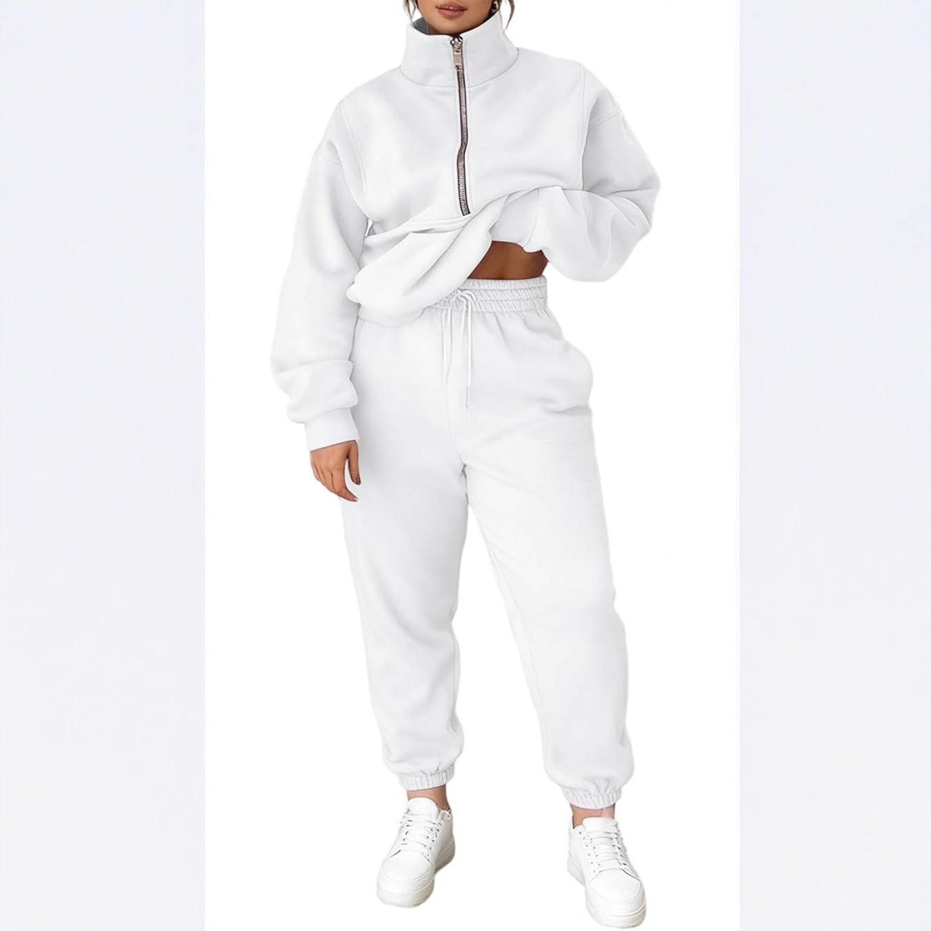 Damen Fleece-Pullover Hochkragen Reißverschluss Kuschelig Grau