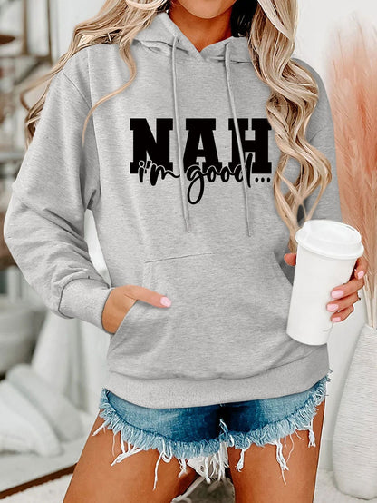 Damen Kapuzenpullover Bequem Motivierender Schriftzug Grau