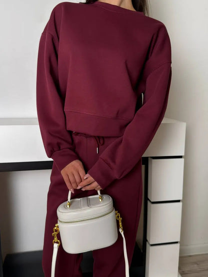 Damen Sweatset Komfort Lässig Hoch Bündchen Grau Eveloria