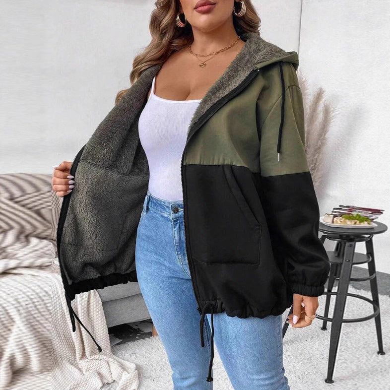 Damen Übergangsjacke Doppellagig Fleece Verstellbarer Saum Beige - Eveloria