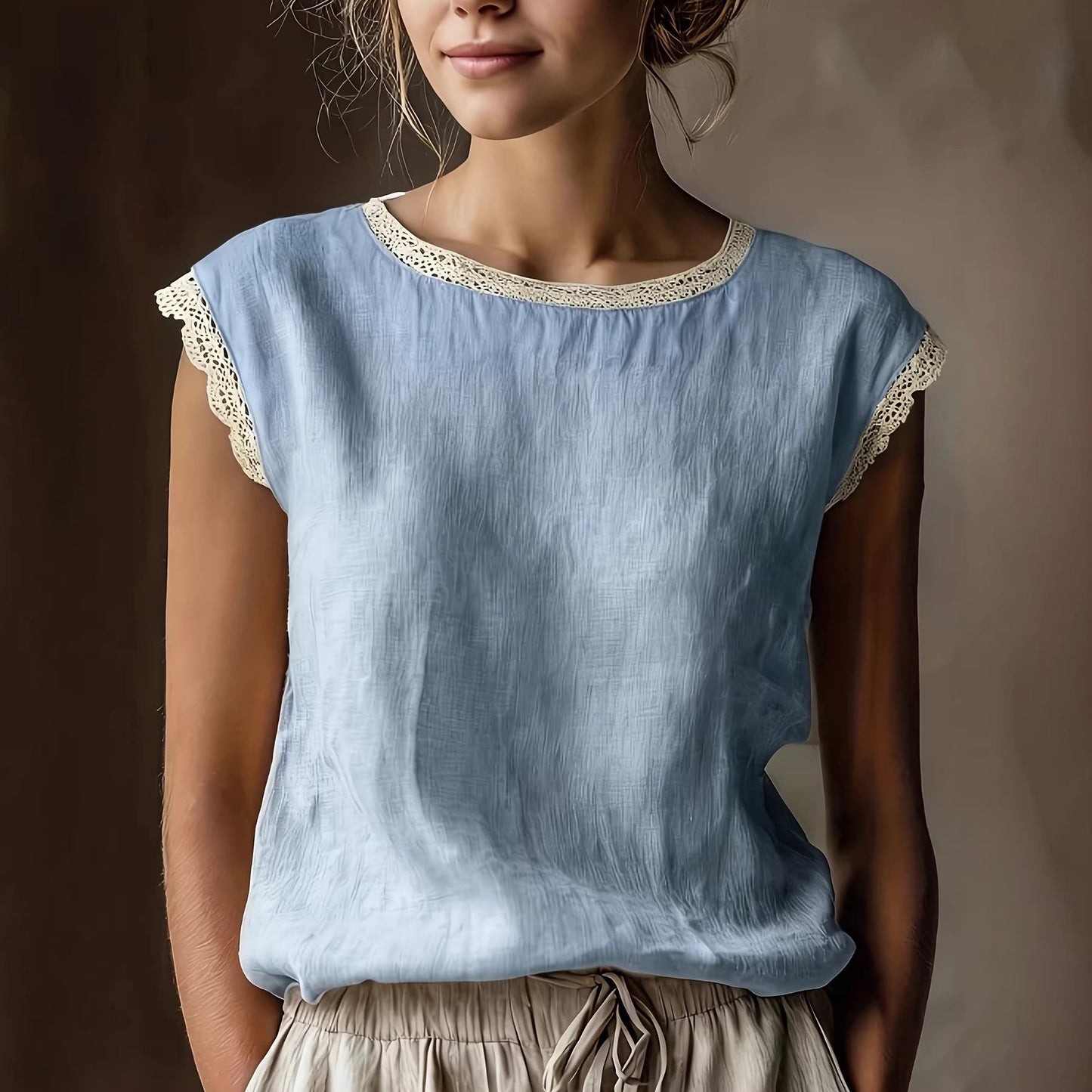 Damen Bluse Spitze Lässig Weiß