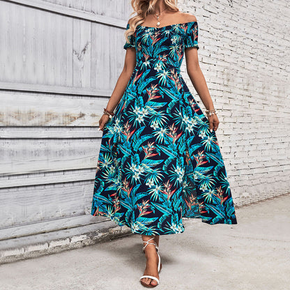 Damen Maxikleid Schulterfrei Floralmuster Luftig Eveloria - Eveloria