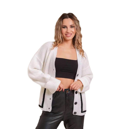 Damen Strickjacke Knöpfe Taschen Beige