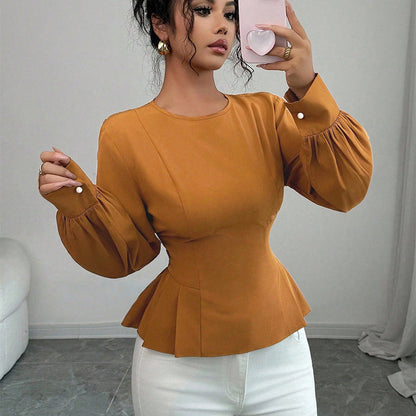 Damen Bluse Taillierte Puffärmel Eveloria