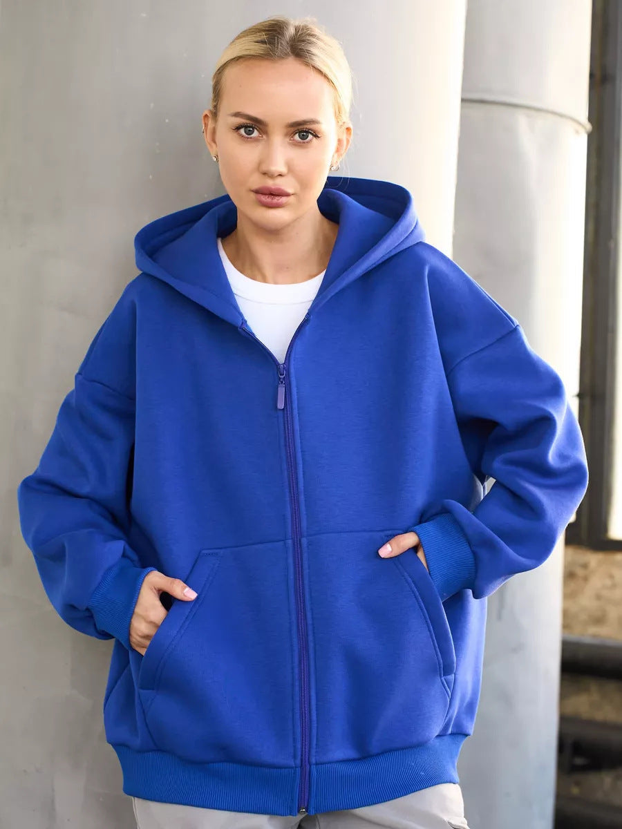 Damen Kapuzenpullover Lässig Reißverschluss Große Taschen Eveloria