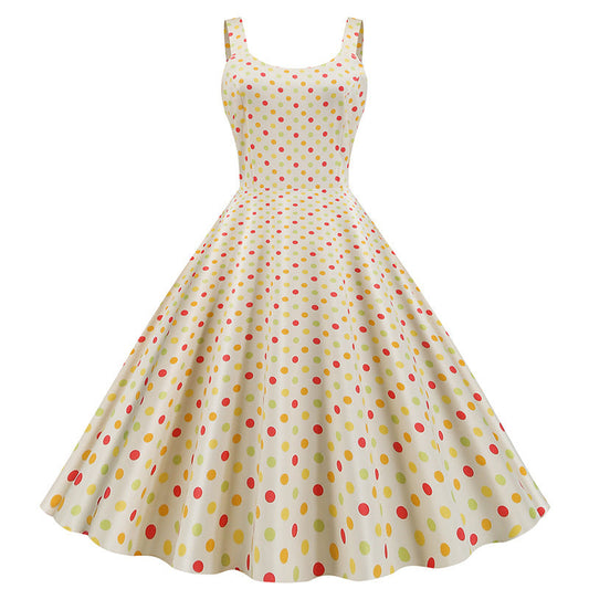 Damen Swingkleid Polka-Dots-Muster schwingend Schwarz - Eveloria