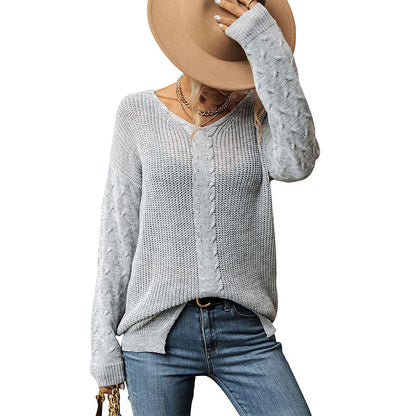 Damen Strickpullover V-Ausschnitt Strukturiert Beige Eveloria