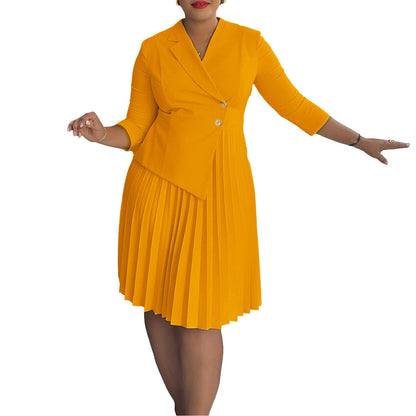 Damen Blazer-Kleid Plissierter Rock Modischer Knopf Eveloria