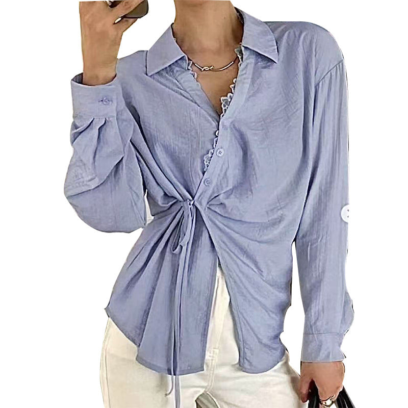 Damen Bluse mit Knoten-Detail und Rüschensaum Eveloria
