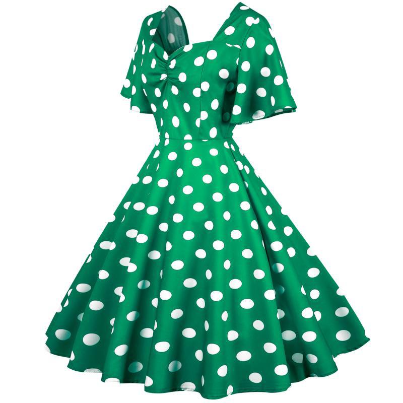 Damen Rockabilly Kleid Polka Dots Muster schwingender Saum