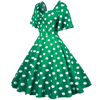Damen Rockabilly Kleid Polka Dots Muster schwingender Saum