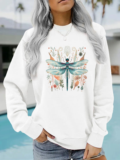 Damen Sweatshirt Libellen-Print Baumwolle Grün