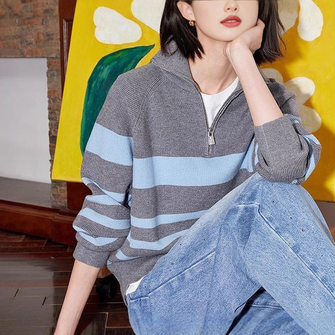 Damen Strickpullover Halbzipverschluss Gemütlich Eveloria