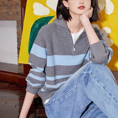 Damen Strickpullover Halbzipverschluss Gemütlich Eveloria